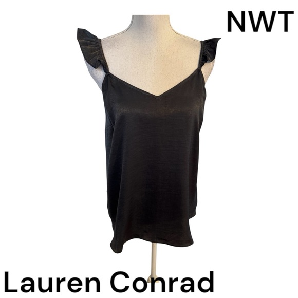LC Lauren Conrad Tops - ❤️NWT  Lauren Conrad Black Ruffled SLEEVELESS Top   MEDIUM     #W